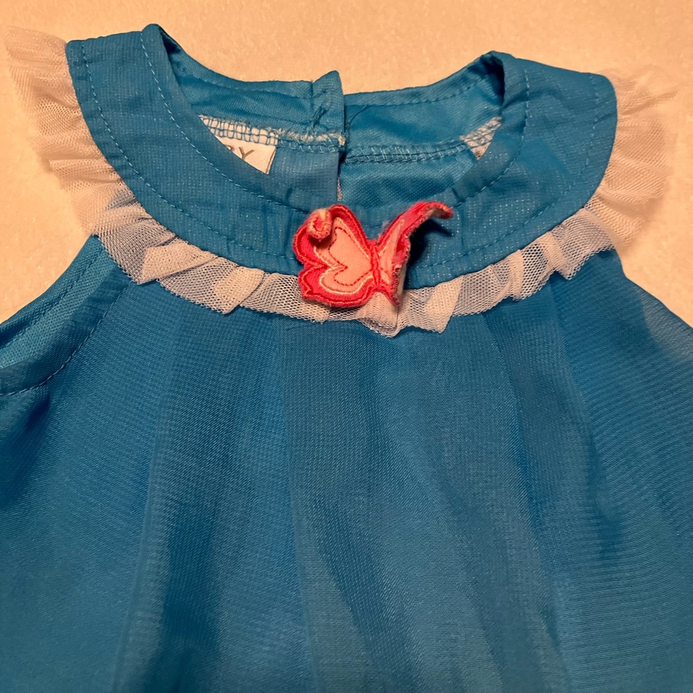 Blue Baby Dress with Butterfly Appliqué and Pink Butterfly Patterned Shorts - Picture 6 of 8